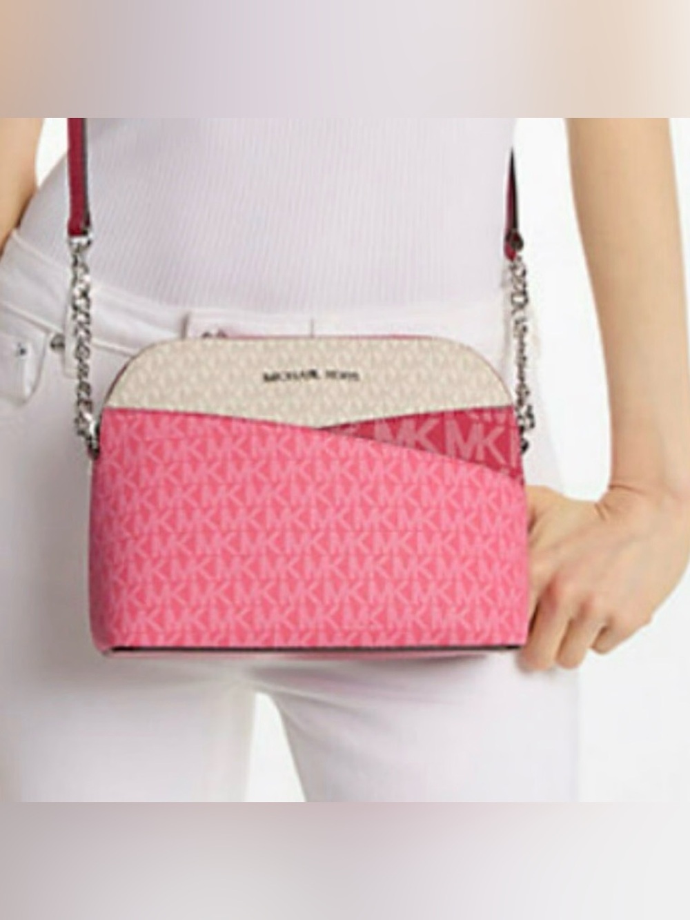 Michael Kors Jet Set Travel Color-Block Signature Logo Crossbody Bag pink NWOT